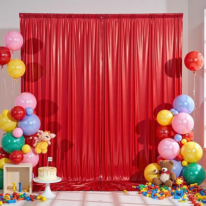 10x10 ft Red Sequin Backdrop Curtain Panels for Parties, Wrinkle Free Glitter Photo Backdrop Drapes 2 Panels 5x10FT Shimmer Back Drop Cloth for Wedding Birthday Christmas Photography Background