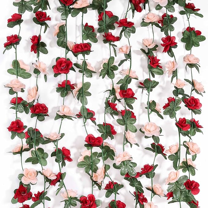 Miracliy 5 Pack 47 FT Fake Rose Vine Flowers Plants Artificial Flower Hanging Rose Ivy Home Hotel Office Wedding Party Garden Craft Art Déco