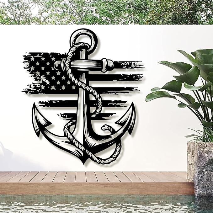 lunwall Metal Anchor Wall Decor, Anchor Metal Sign, Metal Anchor Decor, Anchor Metal Wall Art, Metal Nautical Wall Decor, Metal Wall Decor Coastal, Anchor Wall Decor (black, 31L x 29W / 80 x 72 cm)