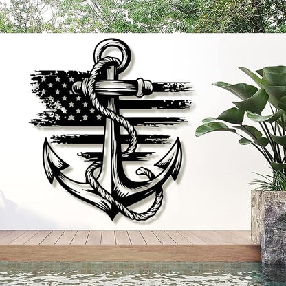 lunwall Metal Anchor Wall Decor, Anchor Metal Sign, Metal Anchor Decor, Anchor Metal Wall Art, Metal Nautical Wall Decor, Metal Wall Decor Coastal, Anchor Wall Decor (white, 19L x 17" W / 47 x 43 cm)