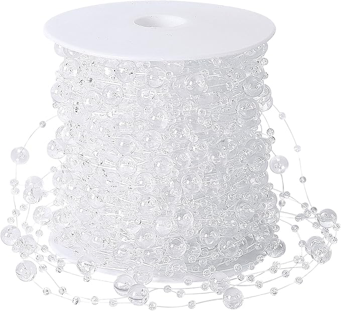 JULBEAR Beads Garland Decoration, 1Rolls 131Feet Clear Christmas Pearl Strands Chain Bead Garland for Christmas Tree Fireplace Wreath Gift Bouquet Crafts Wrapping Wedding Party Centerpieces