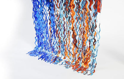 3 Pack Wavy Blue Dog Tinsel Backdrop Party Decorations - 3.3x6.6ft Orange and Dark Light Blue Metallic Foil Fringe Streamers for Birthday Party Supplies Photo Booth Prop Backdrop