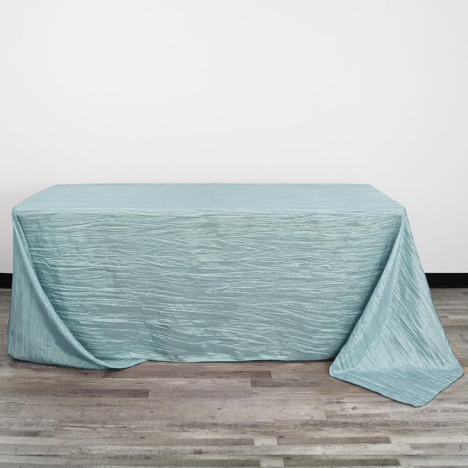 YOUR CHAIR COVERS - 90 x 156 inch Rectangular Crinkle Taffeta Tablecloth - Dusty Blue, Rectangle Table Linens for 8 ft Rectangular Tables, Wedding Crushed Table Cloth