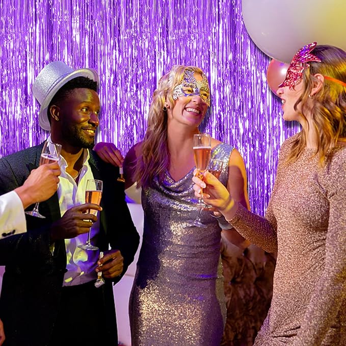20 Pack Foil Curtain Backdrop Purple Metallic Tinsel Foil Fringe Curtains Photo Booth Props for Birthday Wedding Engagement Baby Shower Bachelorette Christmas Holiday Celebration Party Decorations