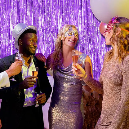20 Pack Foil Curtain Backdrop Purple Metallic Tinsel Foil Fringe Curtains Photo Booth Props for Birthday Wedding Engagement Baby Shower Bachelorette Christmas Holiday Celebration Party Decorations
