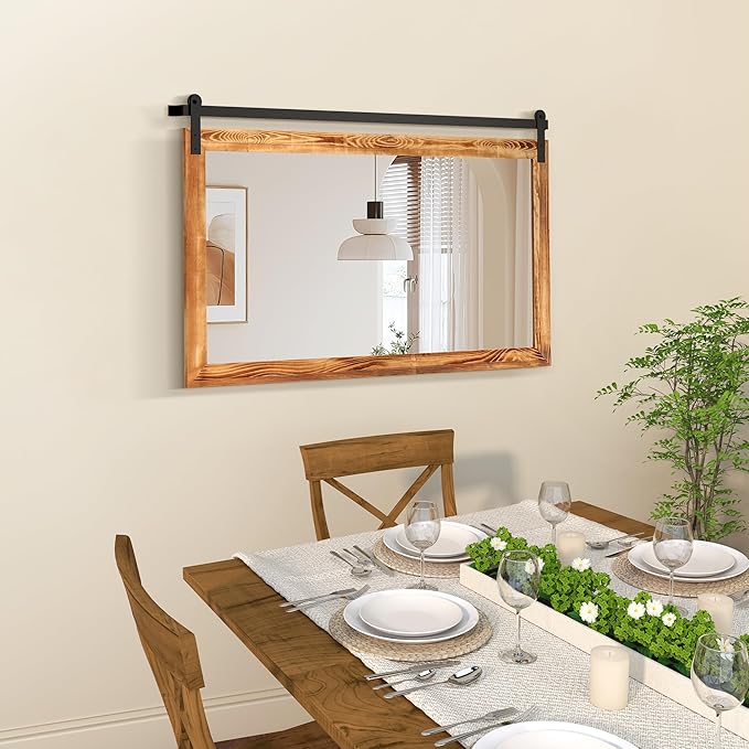 COGOOD Farmhouse Bathroom Mirror - 45 x 30 Large Rectangle Barn Door Mirror for Vanity, Bedroom, Living Room Wall Decor (Brown)