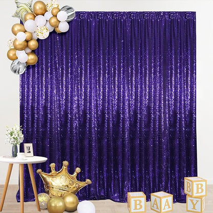 SquarePie Sequin Backdrop Curtain Not See Through Thick Glitter Background for Party 7FT x 7FT Purple