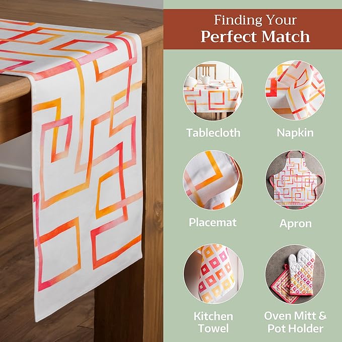 Maison d' Hermine Table Runner 100% Cotton Single Layer Table Runners 108 inches Long Decorative for Home Kitchen Dining Party Wedding Bridal Shower Spring Summer (Summer Maze, 14.50" x 108")