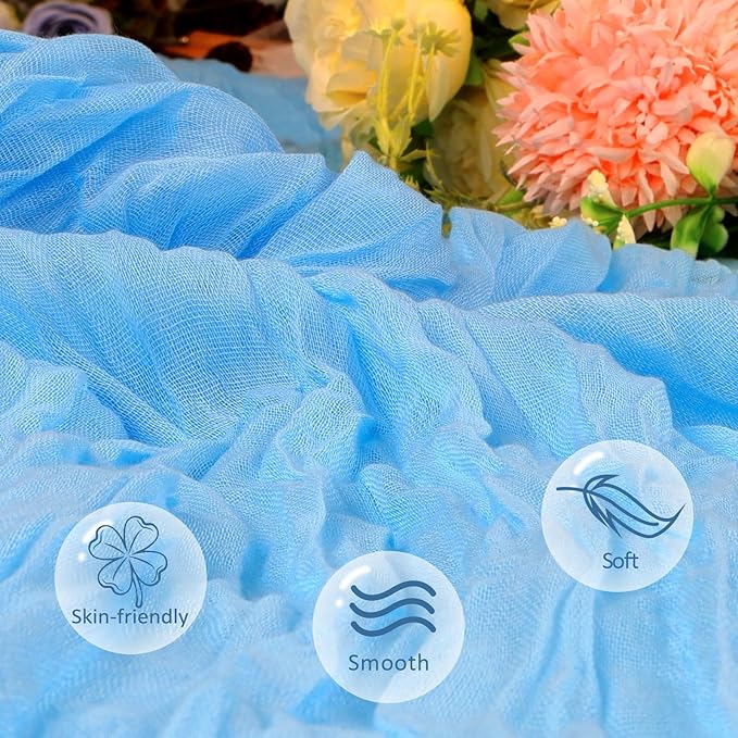 6 Pack Baby Blue Fall Table Runner 10ft Boho Gauze Fabric Cheesecloth Table Runner 35 x 120 Inch Rustic Sheer Runner for Romantic Wedding Decor Baby Shower Party Table Centerpiece Decorations