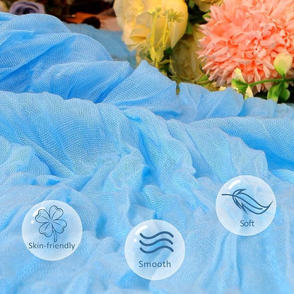6 Pack Baby Blue Fall Table Runner 10ft Boho Gauze Fabric Cheesecloth Table Runner 35 x 120 Inch Rustic Sheer Runner for Romantic Wedding Decor Baby Shower Party Table Centerpiece Decorations