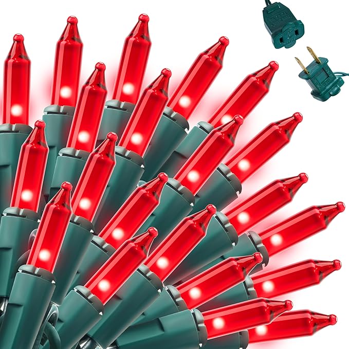 Joiedomi Red Christmas Lights Outdoor,42.8FT Christmas Tree Lights Outside,200(2x100) Count String Lights,Green Wire Xmas Lights for Decorations Indoor Holiday Theme Party Yard House