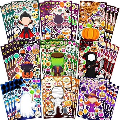 36 Sheets Halloween Stickers for Kids, Make Your Own Halloween Stickers, Halloween Party Games Stickers, Halloween Party Favors DIY Crafts Trick or Treat Party Supplies