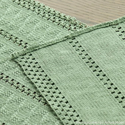 Artoid Mode Light Green Farmhouse Woven Rustic Hollow Table Runner, Seasonal Holiday Kitchen Dining Table Decoration for Home Party Decor 12x36 Inch