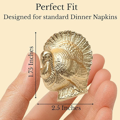 Gold Napkin Rings Set of 12 - Turkey Bird Stylish Metal Lightweight Serviette Holders for Elegant Table Settings | Perfect for Dinner Parties, Holidays, Weddings & Everyday Use - ALPHA Living HOME