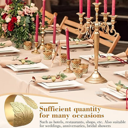 Bokon 50 Pcs Gold Napkin Rings Metal Leaf Napkin Holders Delicate Rings Bulk for Wedding Birthday Party Banquet Decoration(Willow Leaves)
