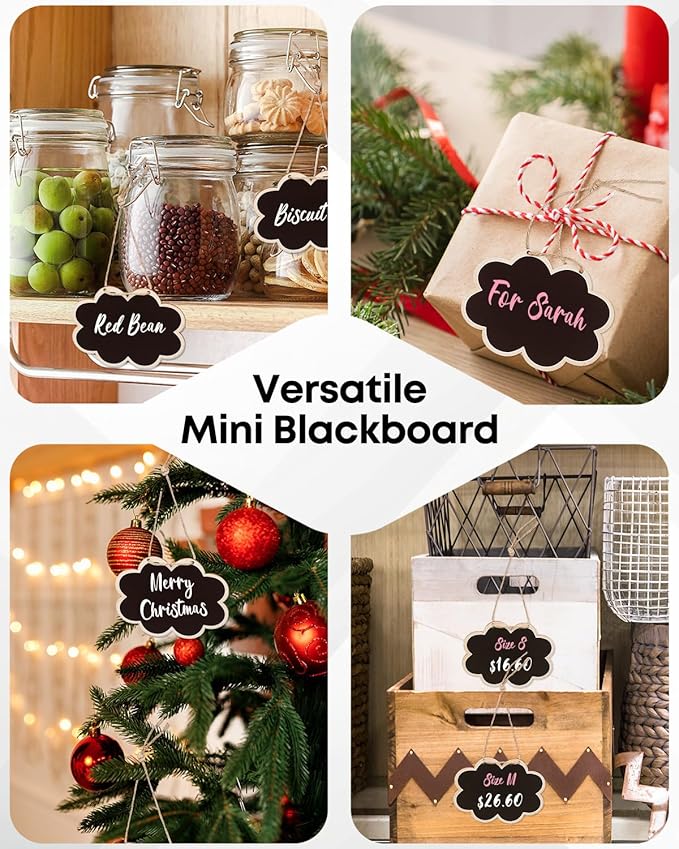 Uniclife 24 Pack Mini Chalkboard Signs for Food, Small Chalkboard Signs with Strings Chalk Markers & Replacement Stickers, Hanging Chalkboards Sign Reusable Wooden Food Labels for Party Buffet Wedding