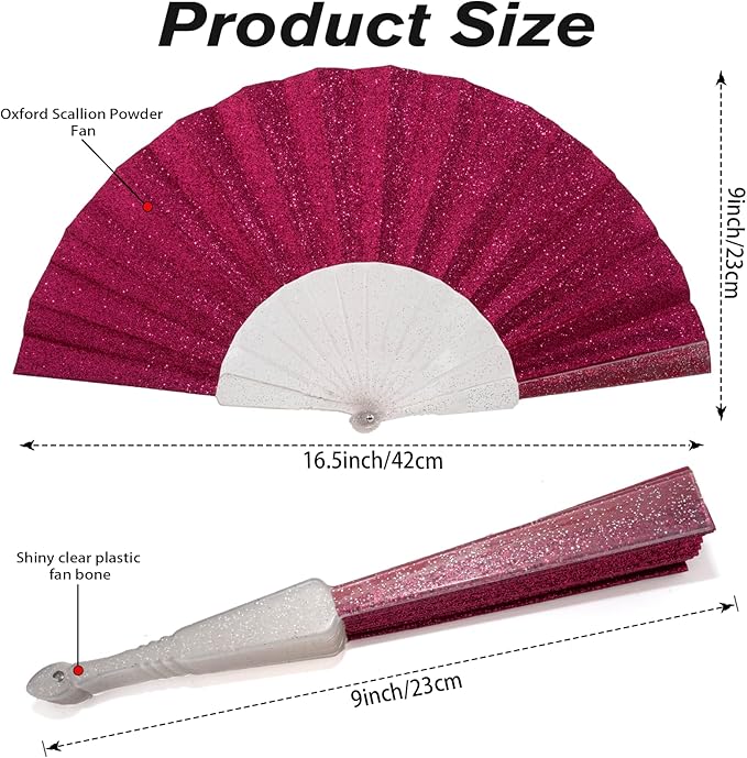 48 Pack Handheld Fan,Folding Hand Glitter fan with Shining Transparent Fan Rib – Ideal for Wedding, Church, Festival, Dance, Tea Party, Club, and EDM Accessories, Deep pink