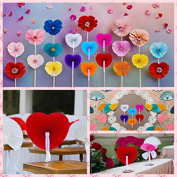12 Packs Decorative Paper Folding Hand Fans Handheld,Blue Heart Foldable Wedding Fans Chinese and Japanese Fans Bulk for Bridal Guest Church Party Favors Dancing Birthday DIY