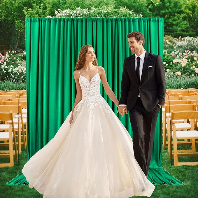 2 Panels Deep Green Backdrop Curtain, 10 x 7 Feet Background Curtains for Parties, Weddings, Baby Showers, Bachelorette Halloween, Christmas Birthday Party Photoshoot Backdrop Curtains Decorations
