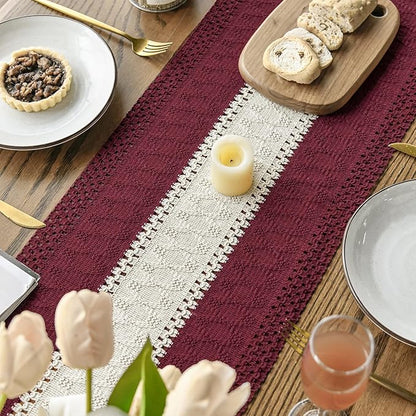 Artoid Mode Red Farmhouse Rustic Table Runner, Seasonal Hollow Kitchen Dining Table Decoration for Home Party Decor 12x120 Inch