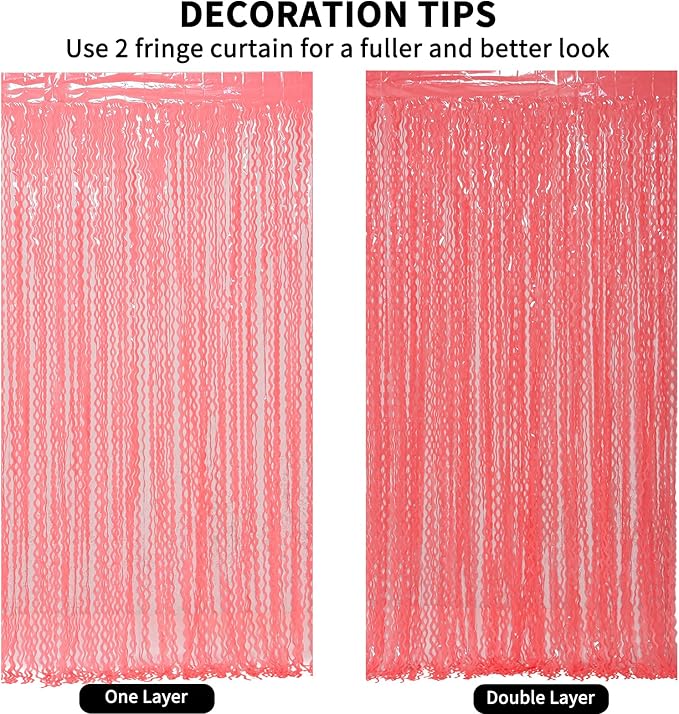 Wavy 4 Pack Watermelon Red Foil Curtain Backdrop - 3.3X.6.6ft Metallic Tinsel Foil Fringe Curtains Photo Booth Props for Birthday Wedding Engagement Holiday Celebration Party Decorations