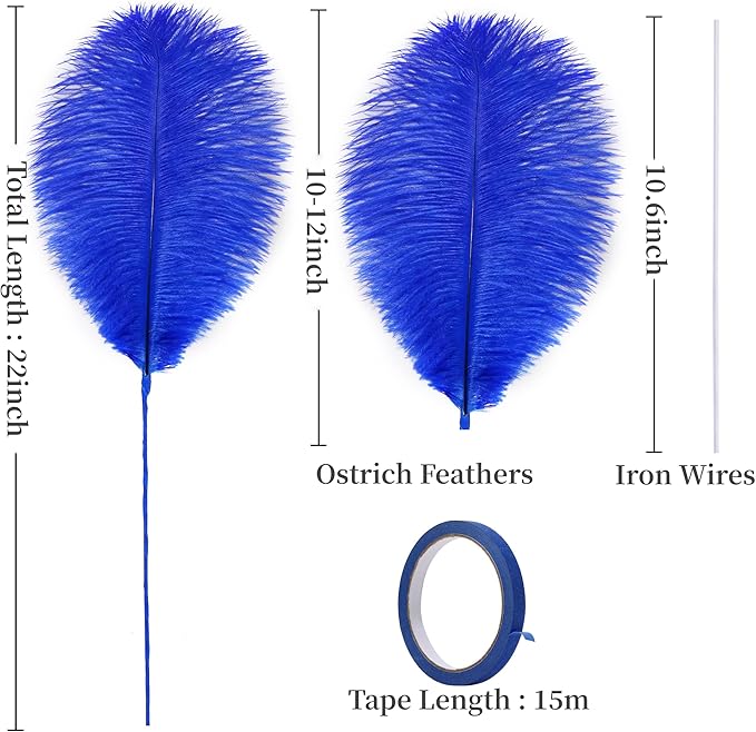 Holmgren Royal Blue Ostrich Feather - 20pcs Making Kit 22 Inch Large Ostrich Feathers for Vase, Floral Arrangement, Wedding Party Centerpieces Home Decorations (Royal Blue)