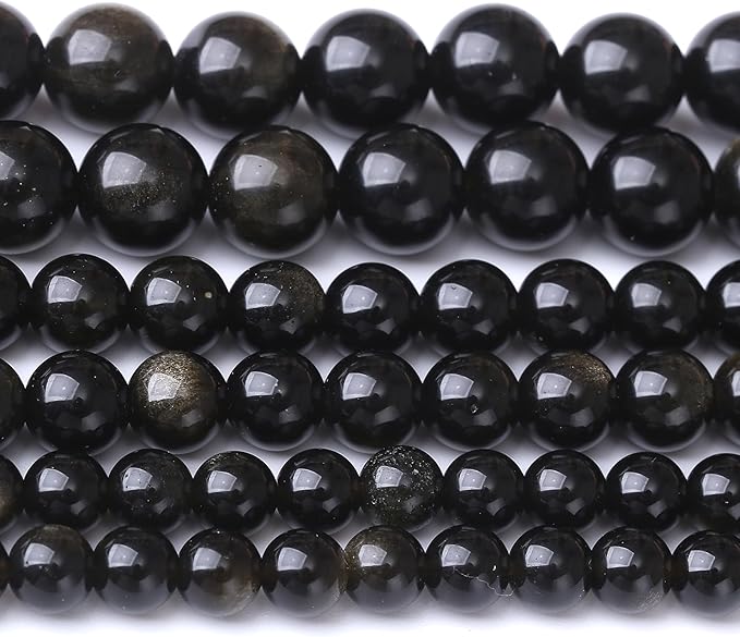 Gold Obsidian Stone Beads for Jewelry Making DIY Craft Gemstone Beads Kit (12mm, 30pcs) Cosmic Crystal Pebbles for Bracelets, Necklaces, Home Decor