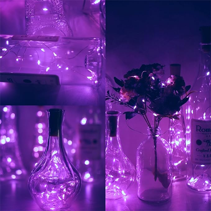 Wine Bottle Lights with Cork, Battery Operated 20 LED Cork Shape Silver Wire Colorful Fairy Mini String Lights(No Bottles) for DIY, Party, Decor, Christmas, Halloween,Wedding (3, Purple)