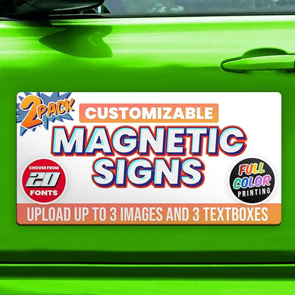 2-Pack,12"x24" Custom Magnet Signs in Full Color for Business and Advertising, 30 mil Customized Vinyl Car Magnets, Personalized Magnetic Sheets for Company Storefront & Vehicles (Rounded Corners)