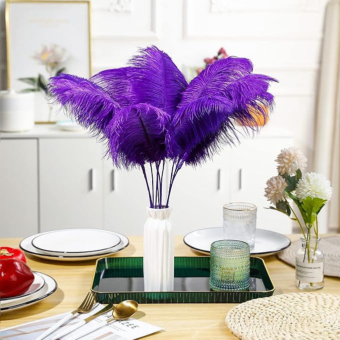 Holmgren Purple Large Ostrich Feather - 20pcs Making Kit 22 Inch Large Ostrich Feathersfor Crafts Floral Arrangement, Wedding Party Centerpieces Home Decorations (Purple)