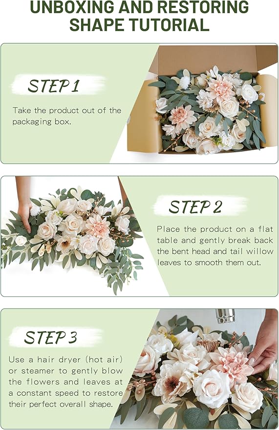Faux Flower Swag Set of 2 for Wedding Welcome Signs Floral Swag Wedding Reception Ceremony Signs Decor (Champagne & Cream)
