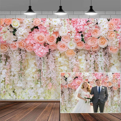 12x10ft Pink Rose Flower Wedding Photography Backdrop Spring Floral Photography Backdrop Valentine's Day Mother's Day Girl Birthday Baby Shower Wedding Bridal Party Banner Photo Booth Props Background