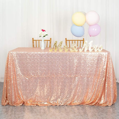 ShinyBeauty Rose Gold Table Cloths for Party 2 Packs, 72X72 Inch Sequin Tablecloths Square Glitter Table Cloth Overlay Rose Golden Tablecloths Rectangular for Wedding, Birthday Tables