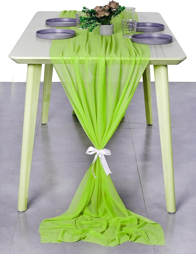 MDS Halloween Chiffon Table Runner - 10 Pack, 29 x 120 Inches, 10ft Each - Sheer Spooky Table Runners for Haunted House Parties, Trick-or-Treat Tables, Witchy Décor, Wedding & Events - Parrot Green