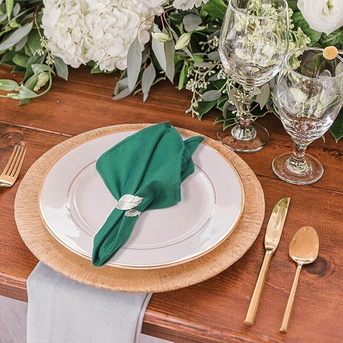 Silver Leaf Napkin Rings Set of 12, Leaves Napkin Rings for Table Setting, Metal Leaf Napkin Holder Rings for Holiday Party, Wedding, Banquet, Formal or Casual Dinning Table Decor (Silver)