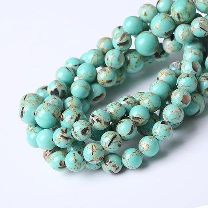 Gold Wire Turquoisee Stone Beads Gemstone Round Crystal Energy Jade Beads Stone Beads for Jewelry Making DIY Bracelet Necklace Jewelry Making 1 Strand 15.5inch 35PCS 10MM