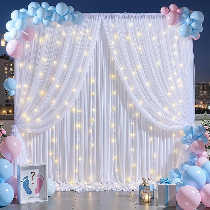 White Tulle Backdrop Curtain for Wedding Parties,10ft x 10ft Wrinkle Free Curtain Backdrop,2 Layer Drapes for Backdrop,Polyester Wedding Back Drop for Bridal Shower Birthday Baby Shower Photography