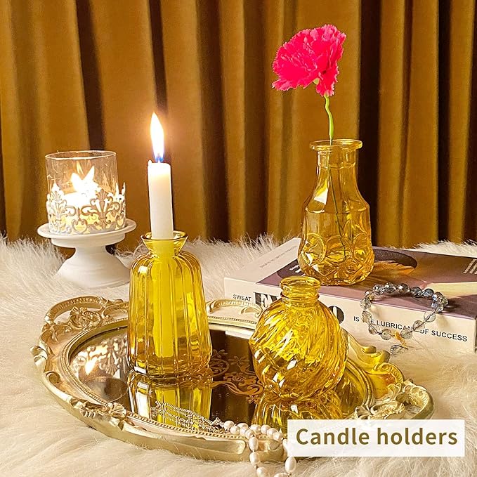 Mini Glass Bud Vases for Wedding & Bridal Shower Centerpieces,Versatile Glass Vases for Home Decor,Party & Anniversary Decorations,Candle Holders,Hydroponics, Aromatherapy Bottles(Pack of 30,Yellow)