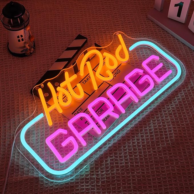 Hot Rod Garage Neon Sign for Wall Decor Garage Neon Light Parking LED Neon Sign Colorful Led Neon Light for Garage Man Cave Mall Decoration