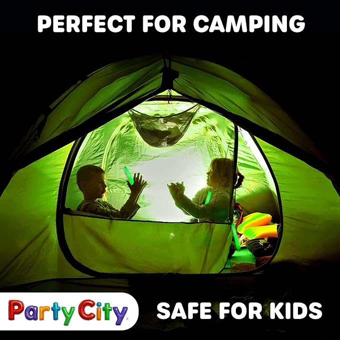 Party City Green Glow Sticks Bulk Pack 6”- 25pk Glow in the Dark Sticks for Kids, Waterproof Camping Survival Ultra Bright Emergency Light Stick with String, Neon Glowsticks Party Supplies Favors