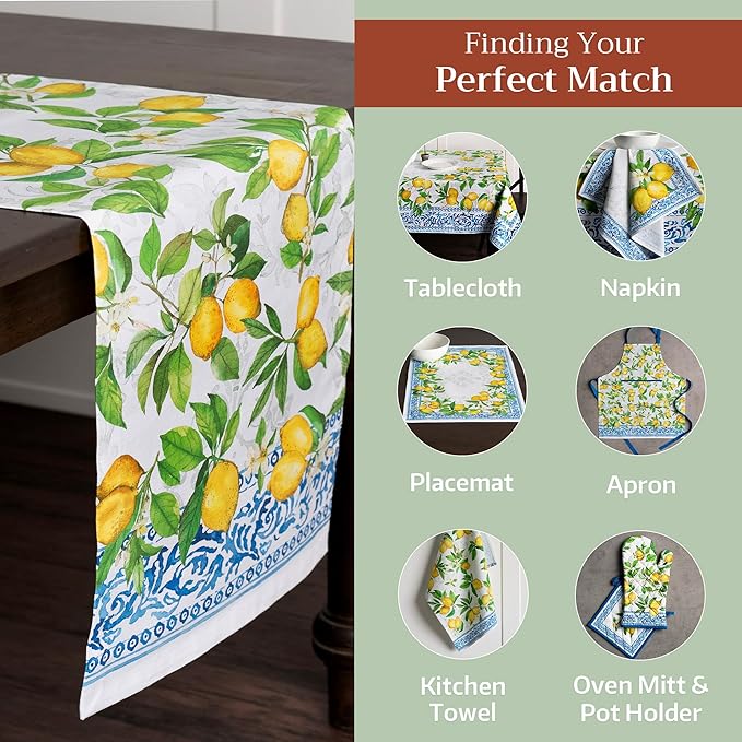 Maison d' Hermine Table Runner 100% Cotton Double Layer Table Runners 72 inches Long Decorative for Home Kitchen Dining Party Baby Shower Wedding Bridal Shower Spring Summer (Cedrat, 14.50" x 72")