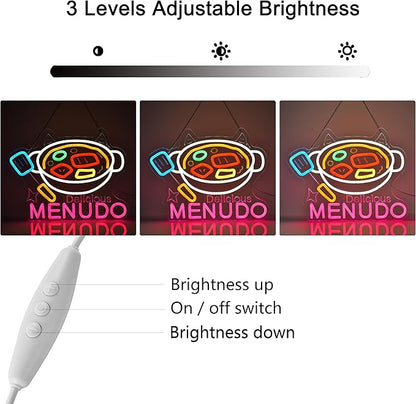 CNBEYOUNG Menudo Neon Sign, Neon Lights Hanging Wall Art Decoration for Mexican Restaurant Shop Bar Cafe Kitchen Party Home Decor, USB Powered Ultra Bright Dimmable,15.43x 12.2inches