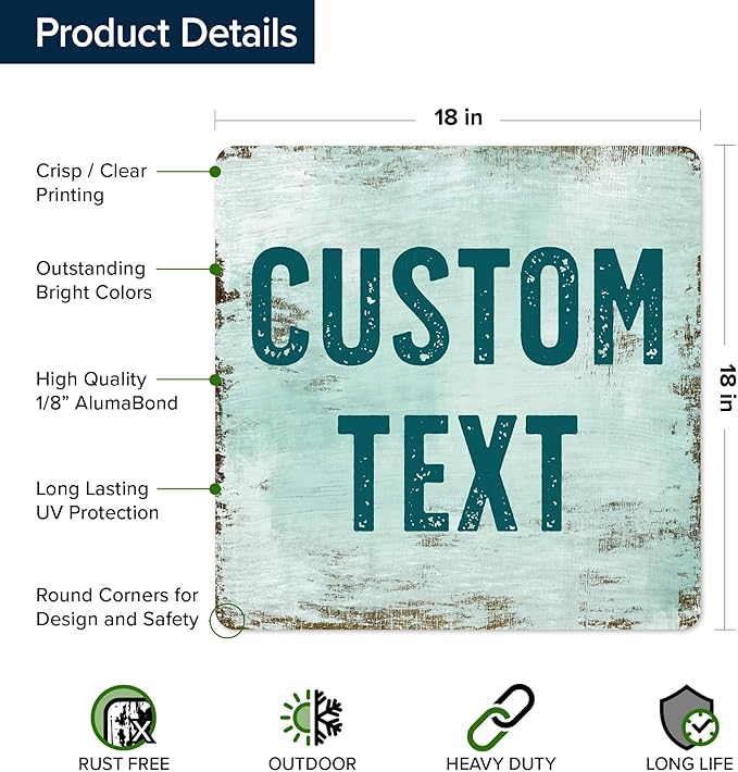 Custom Sign, Custom Street Sign, 11 Font Colors, 13 Font Styles, 4 Hole Options, 22 Sizes, 18x18 Inches, Rust Free DiBound, Fade Resistant, Made in USA by My Sign Center (Shabby Chic)