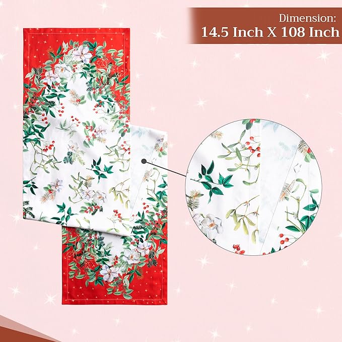 Maison d' Hermine Table Runner 100% Cotton Single Layer Table Runners 108 inches Long for Thanksgiving Christmas Decorations Home Kitchen Dining Party Wedding (Noel, 14.5" x 108")