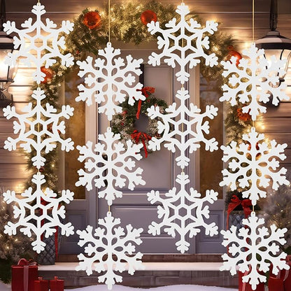 18 Pcs Large Christmas Snowflake Decorations, 8 Inch White Snowflake Hanging Ornaments Plastic Christmas Yard Decorations for Winter Indoor Outdoor Xmas Tree Holiday Yard Lawn Decor