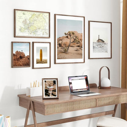 11x14 Wooden Picture Frames USA-Sourced Natural Walnut Solid Wood Photo Frame Handcrafted Rounded Corner with Mat to 8x10 Picture Frame Vintage Display with Real Glass Family Picture