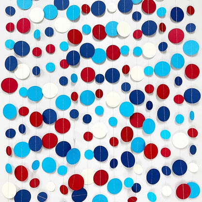 Nautical Party Decorations Circle Dot Garland Navy Blue Red White Hanging Paper Polka Dot Streamer for Nautical Pirate Ahoy Achor Baby Shower Birthday Wedding Bridal Shower Bachelorette Party Supplies
