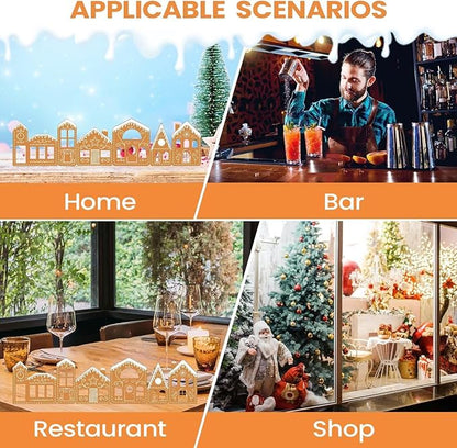 Christmas Gingerbread Village Light-Up Decor, House Cardboard Kit with LED Lights, Foldable House Village Centerpieces Christmas Decorations, Holiday Home Tabletop Decor