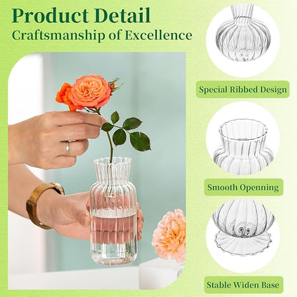 Mini Glass Vases for Centerpieces - Hewory Small Clear Bud Vase in Bulk, Cute Flower Vases Set for Wedding, Home Decoration, Table Decor (Clear, 16)
