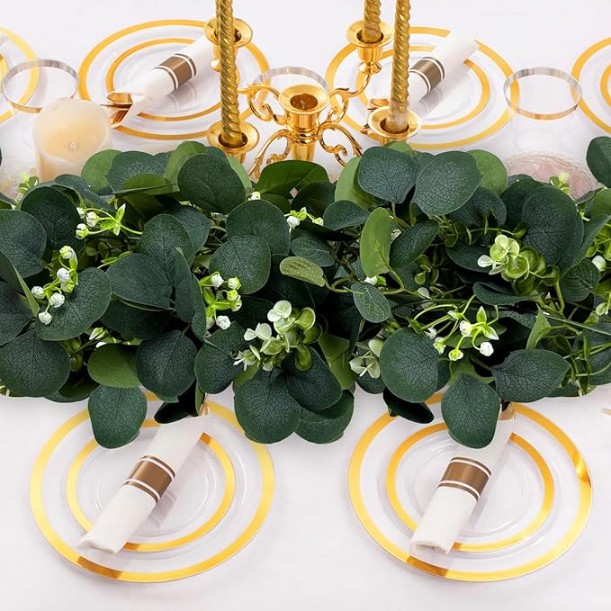 Eucalyptus Garland, 2 Packs 6FTGreen Flower Garland Decor, Artificial Faux Eucalyptus Leaves Greenery Vines for Table Runner Wedding Bedroom Mantle Centerpieces Backdrop Decorations